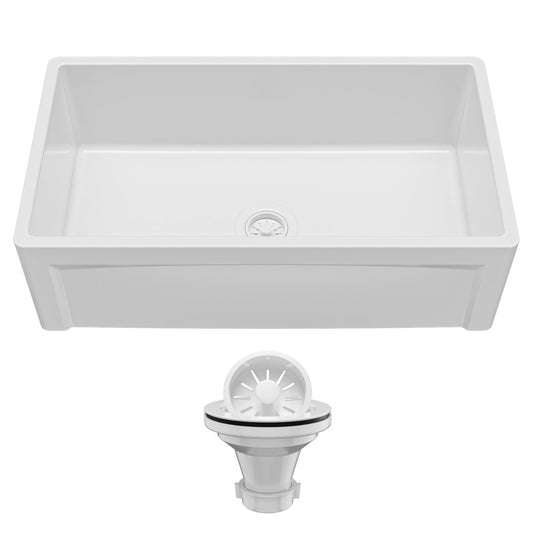 Fireclay 33" Reversible Apron Front Single Bowl Kitchen Sink In White