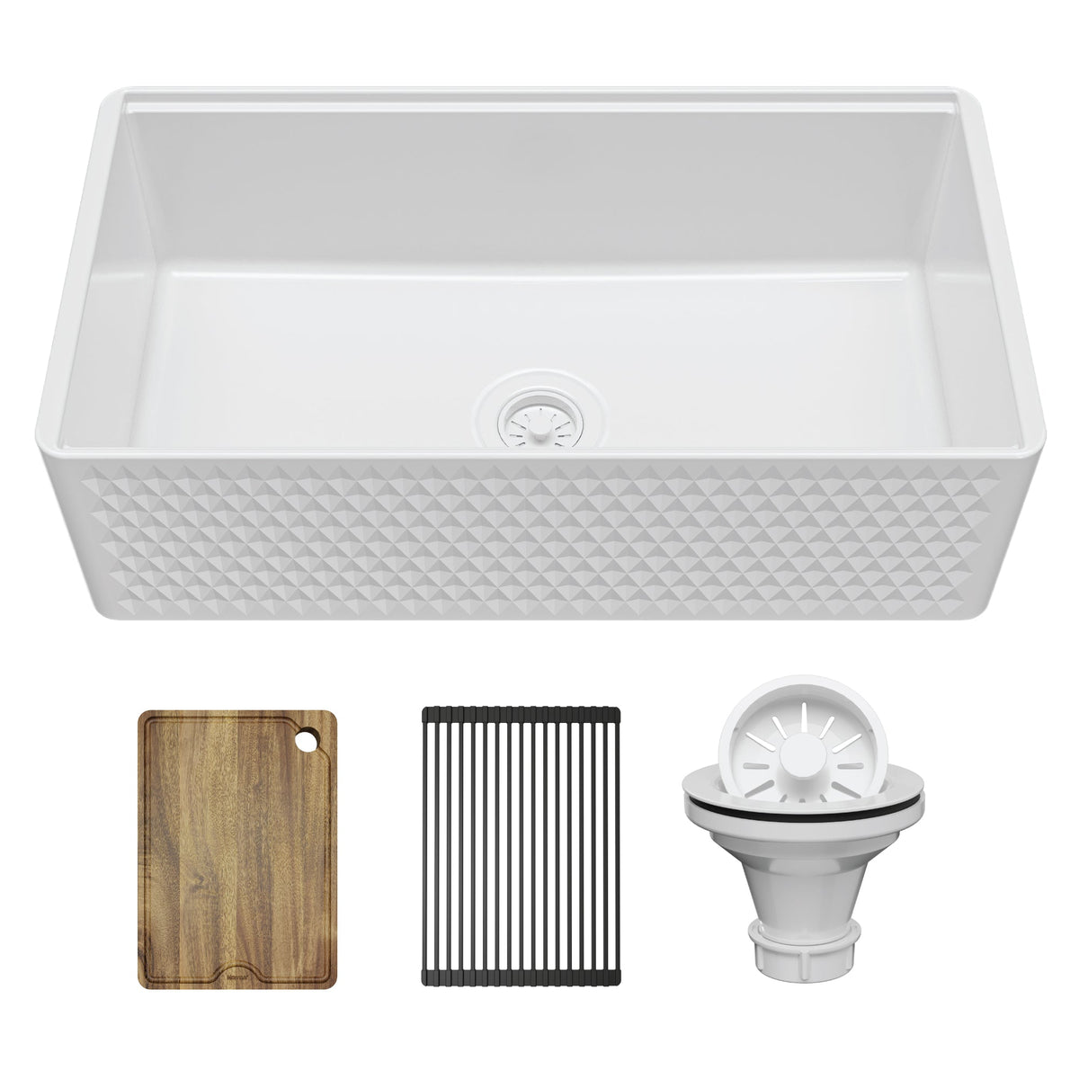 Fireclay 33" Reversible Apron Front Single Bowl Workstation Kitchen Sink In White