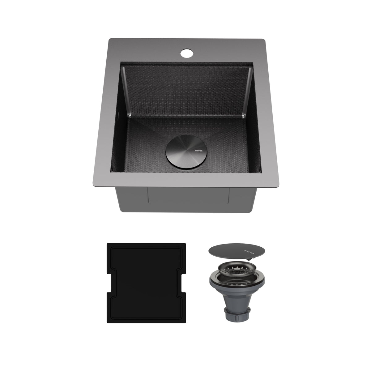 Matrix 17" Top Mount Workstation 16 Gauge Single Bowl Stainless Steel Sink In Gunmetal Grey with Accessories