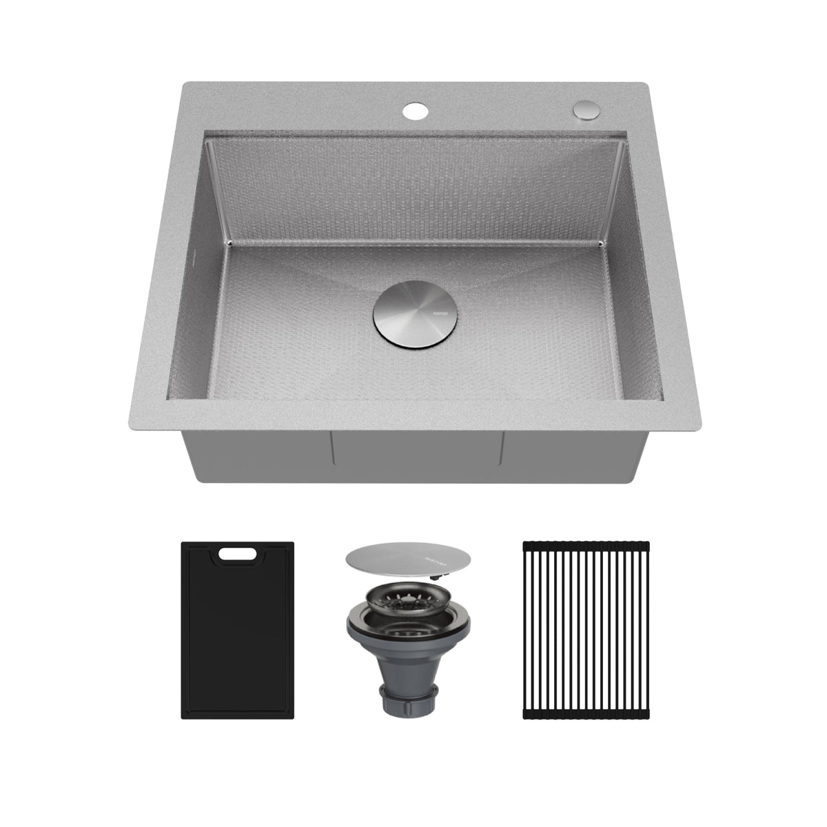 Matrix 25" Top Mount Workstation 16 Gauge Single Bowl Stainless Steel Kitchen Sink with Accessories