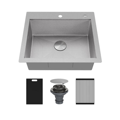 Matrix 25" Top Mount Workstation 16 Gauge Single Bowl Stainless Steel Kitchen Sink with Accessories