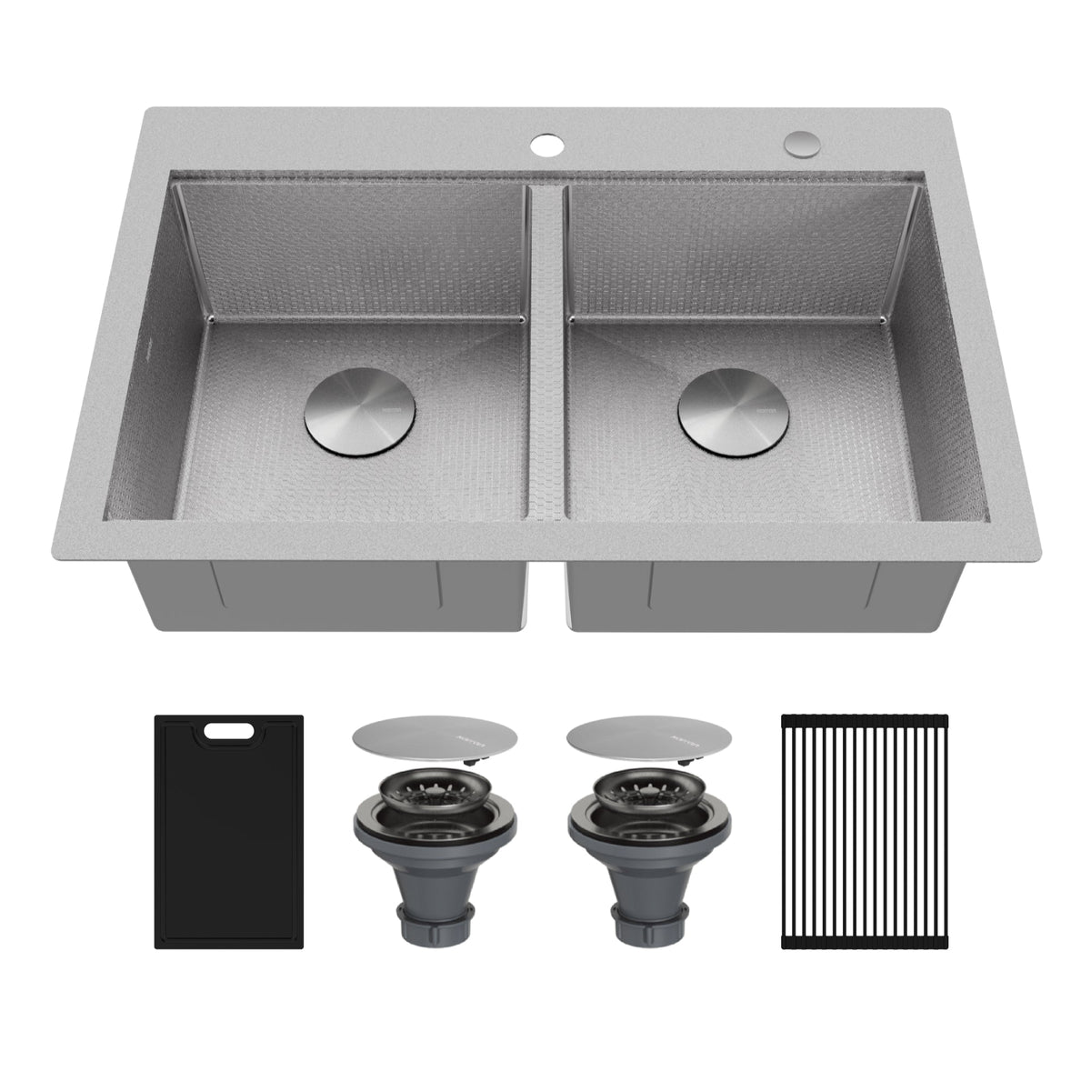 Matrix 33" Top Mount Workstation 16 Gauge Double Bowl Stainless Steel Kitchen Sink with Accessories