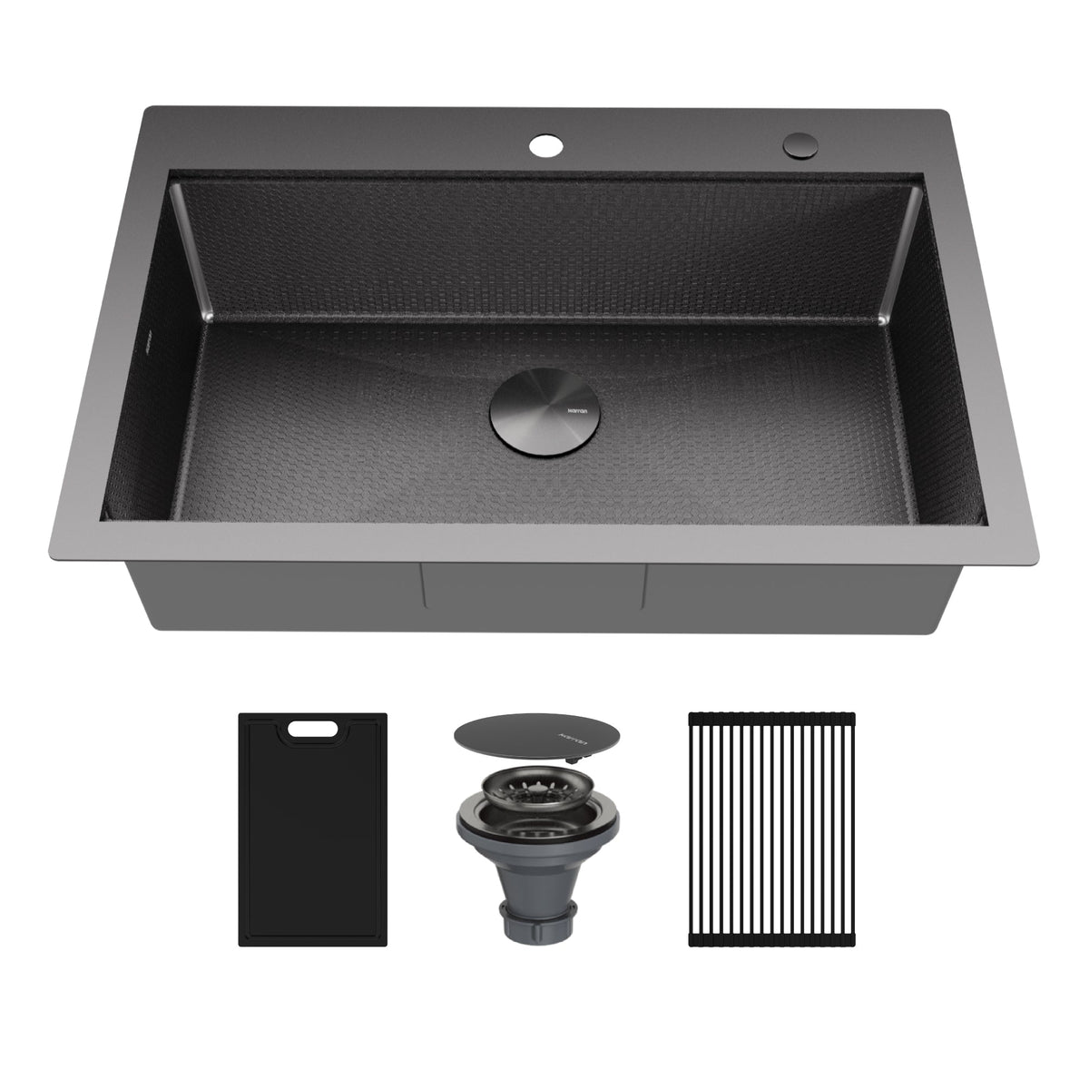 Matrix 33" Top Mount Workstation 16 Gauge Single Bowl Stainless Steel Kitchen Sink In Gunmetal Grey with Accessories