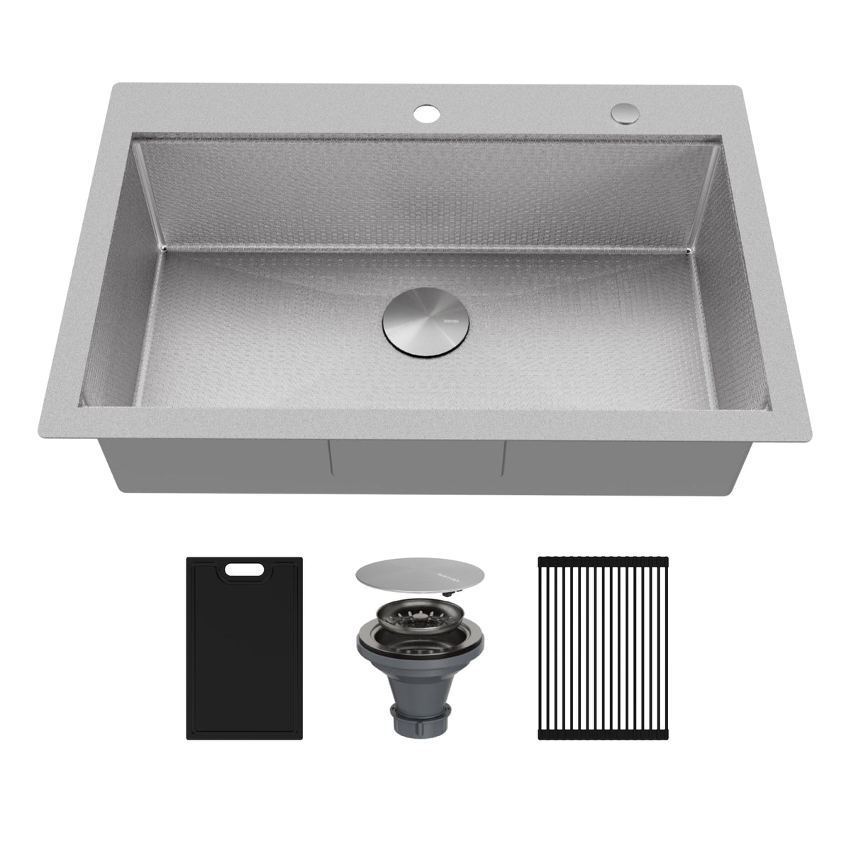 Matrix 33" Top Mount Workstation 16 Gauge Single Bowl Stainless Steel Kitchen Sink with Accessories