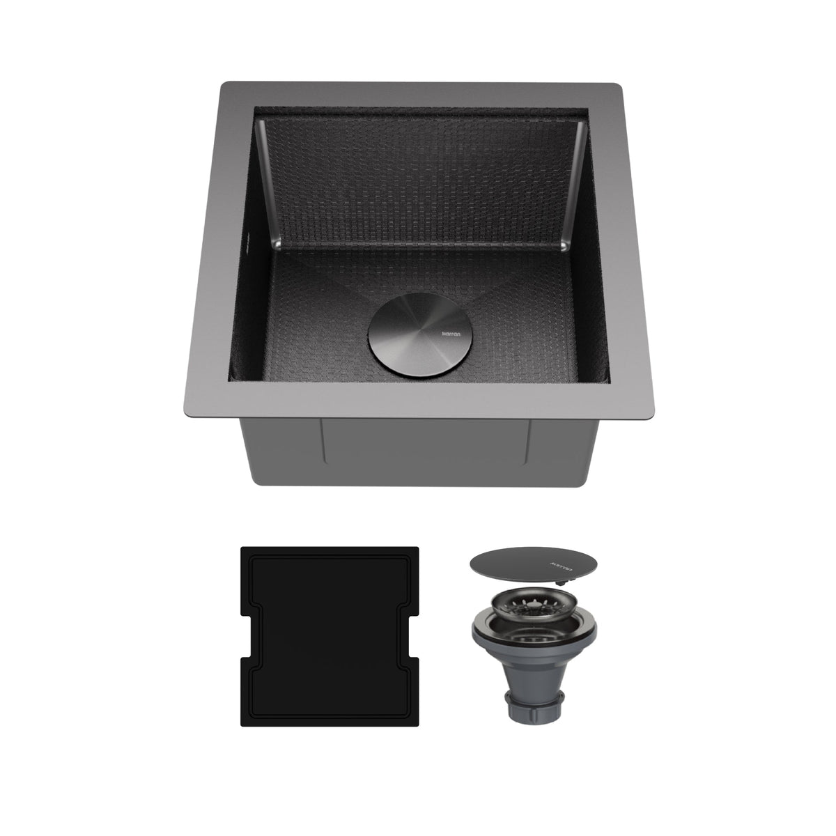 Matrix 17" Undermount Workstation 16 Gauge Single Bowl Stainless Steel Sink In Gunmetal Grey with Accessories
