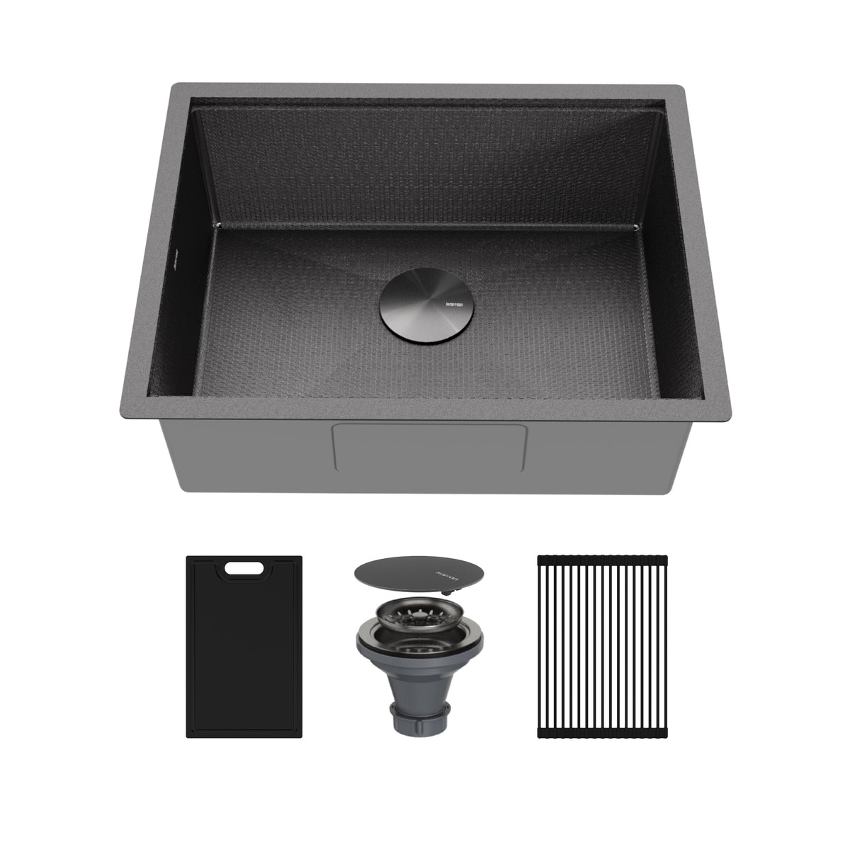 Matrix 24" Undermount Workstation 16 Gauge Single Bowl Stainless Steel Kitchen Sink In Gunmetal Grey with Accessories