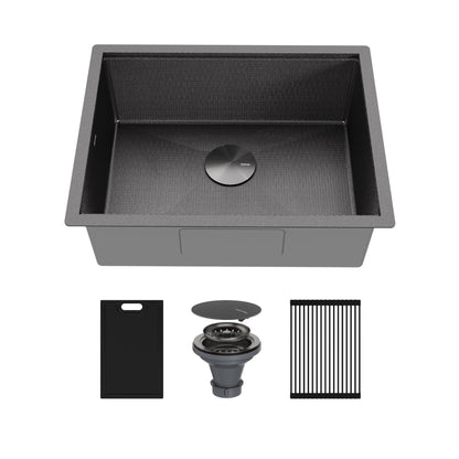 Matrix 24" Undermount Workstation 16 Gauge Single Bowl Stainless Steel Kitchen Sink In Gunmetal Grey with Accessories