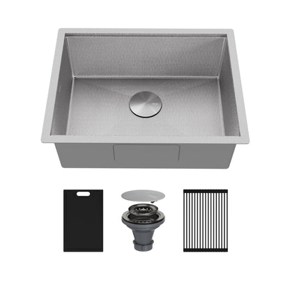 Matrix 24" Undermount Workstation 16 Gauge Single Bowl Stainless Steel Kitchen Sink with Accessories
