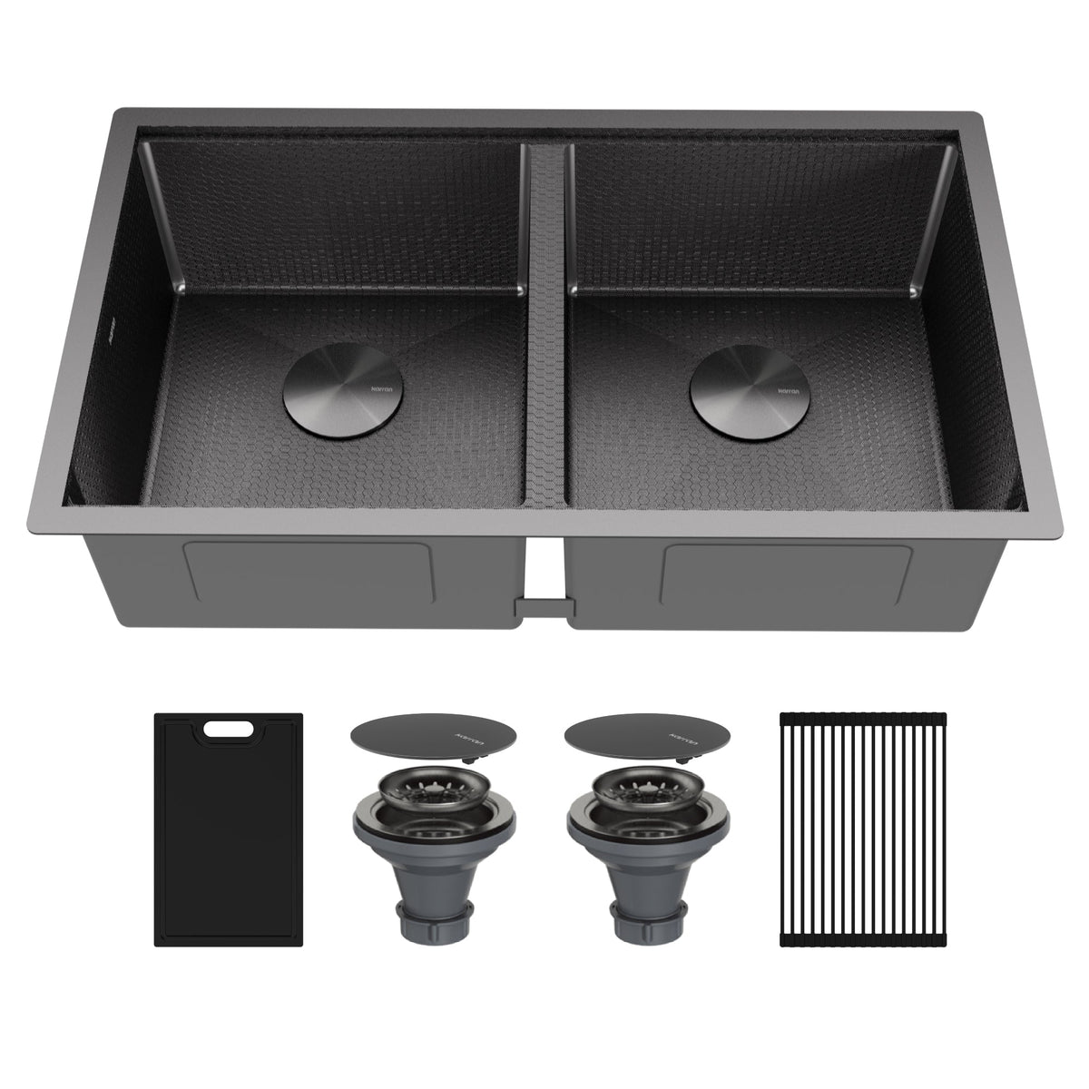 Matrix 32" Undermount Workstation 16 Gauge Double Bowl Stainless Steel Kitchen Sink In Gunmetal Grey with Accessories