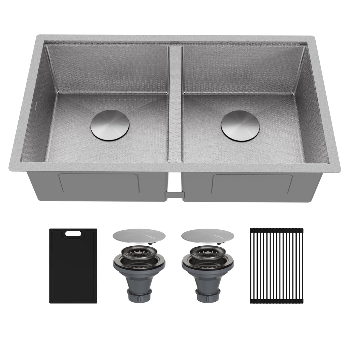 Matrix 32" Undermount Workstation 16 Gauge Double Bowl Stainless Steel Kitchen Sink with Accessories
