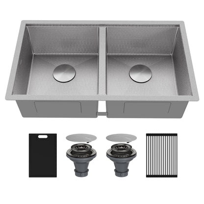 Matrix 32" Undermount Workstation 16 Gauge Double Bowl Stainless Steel Kitchen Sink with Accessories