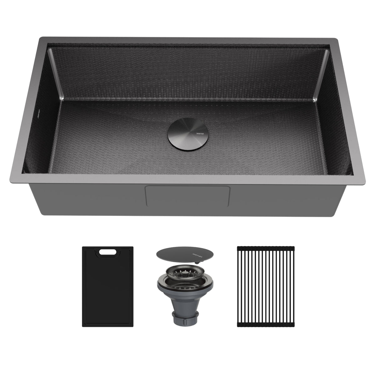 Matrix 32" Undermount Workstation 16 Gauge Single Bowl Stainless Steel Kitchen Sink In Gunmetal Grey with Accessories
