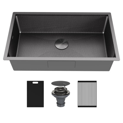 Matrix 32" Undermount Workstation 16 Gauge Single Bowl Stainless Steel Kitchen Sink In Gunmetal Grey with Accessories