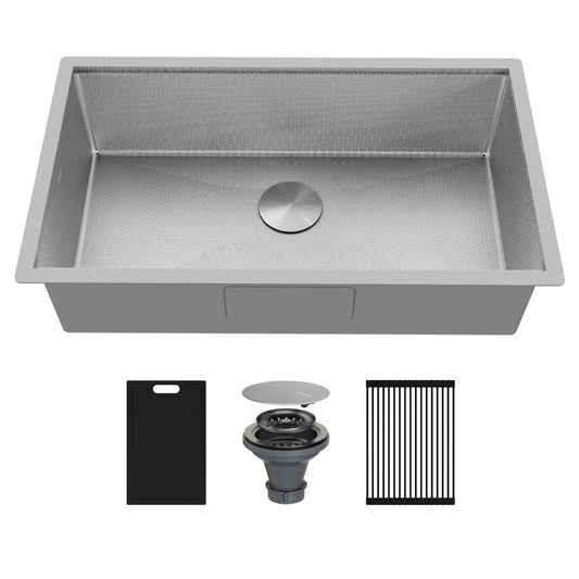 Matrix 32" Undermount Workstation 16 Gauge Single Bowl Stainless Steel Kitchen Sink with Accessories