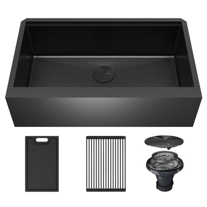 Matrix 33" Farmhouse Workstation 16 Gauge Single Bowl Gunmetal Grey Kitchen Sink with Accessories