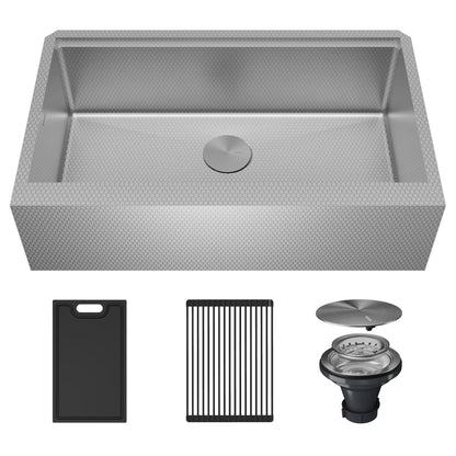 Matrix 33" Farmhouse Workstation 16 Gauge Single Bowl Stainless Steel Kitchen Sink with Accessories