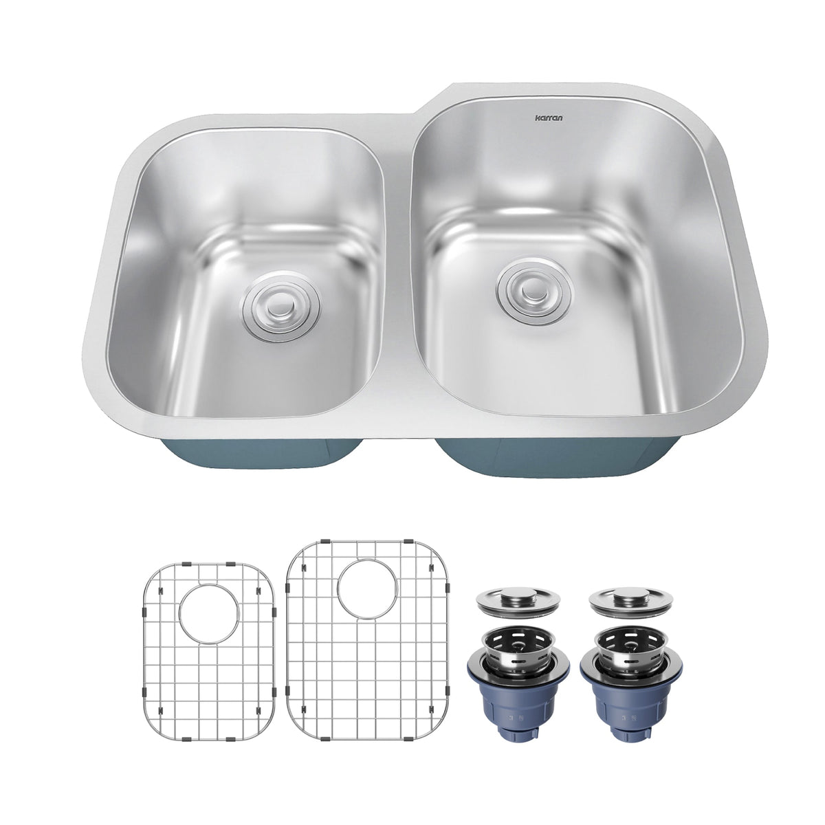 Profile 31" Undermount 18 Gauge Double Offset Bowl Stainless Steel Kitchen Sink with Accessories