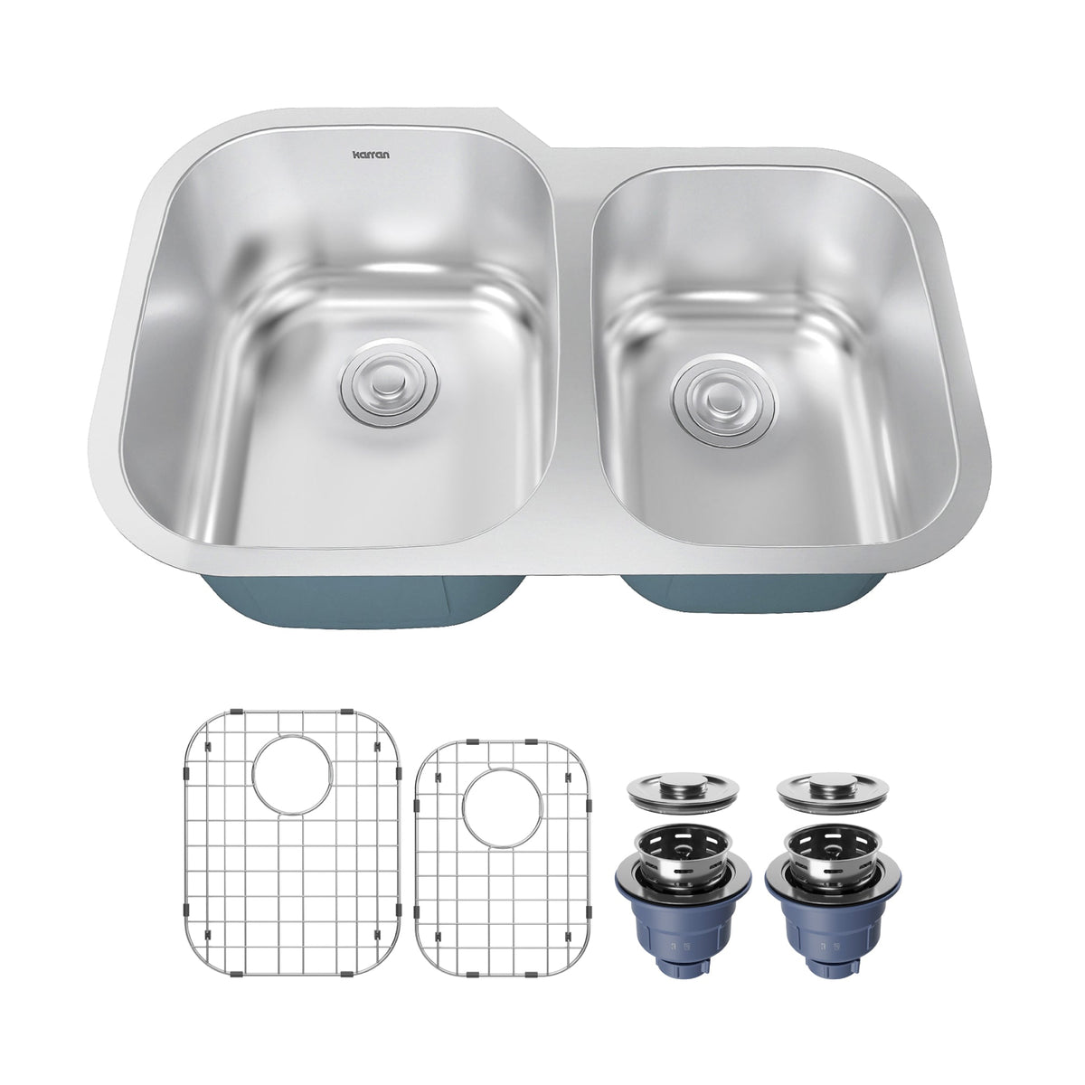 Profile 31" Undermount 18 Gauge Double Offset Bowl Stainless Steel Kitchen Sink with Accessories