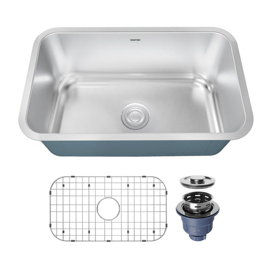 Profile 30" Undermount 18 Gauge Single Bowl Stainless Steel Kitchen Sink with Accessories