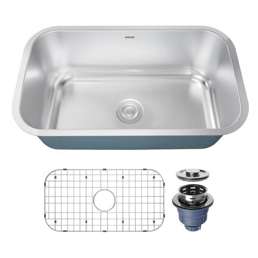 Profile 32" Undermount 18 Gauge Single Bowl Stainless Steel Kitchen Sink with Accessories