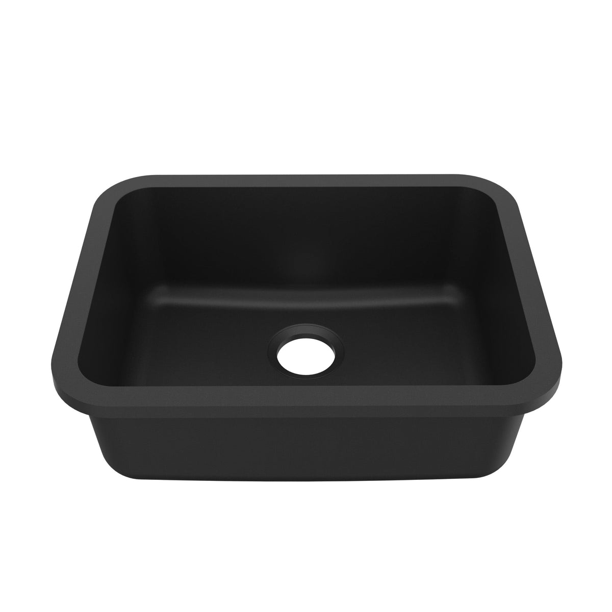 24-1/8" Seamless Undermount Single Bowl Quartz Composite Kitchen Sink In Black
