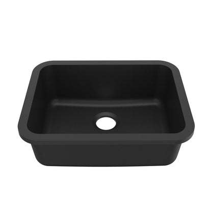 24-1/8" Seamless Undermount Single Bowl Quartz Composite Kitchen Sink In Black
