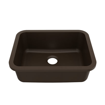 24-1/8" Seamless Undermount Single Bowl Quartz Composite Kitchen Sink In Brown
