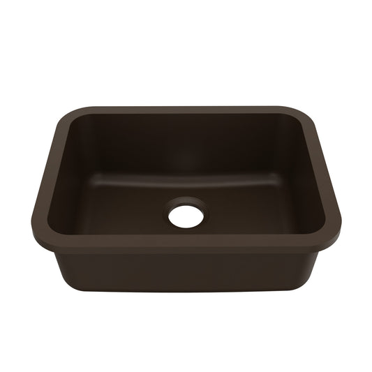 24-1/8" Seamless Undermount Single Bowl Quartz Composite Kitchen Sink In Brown