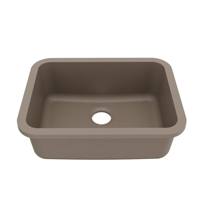 24-1/8" Seamless Undermount Single Bowl Quartz Composite Kitchen Sink In Concrete