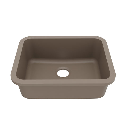 24-1/8" Seamless Undermount Single Bowl Quartz Composite Kitchen Sink In Concrete