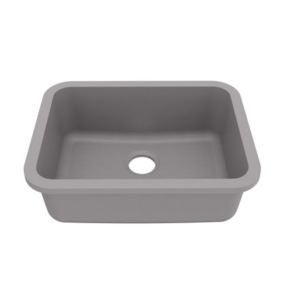 24-1/8" Seamless Undermount Single Bowl Quartz Composite Kitchen Sink In Grey