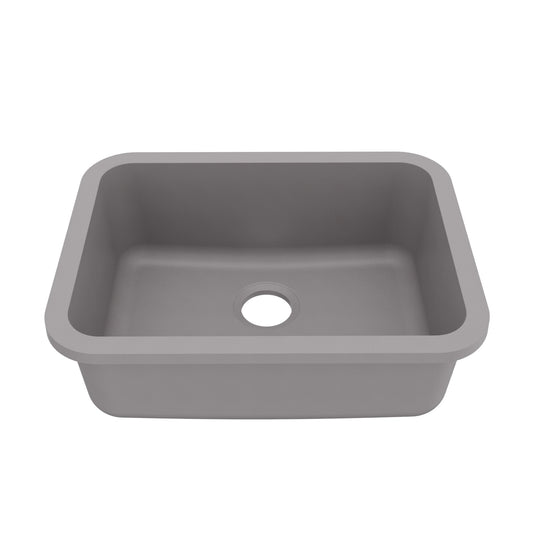 24-1/8" Seamless Undermount Single Bowl Quartz Composite Kitchen Sink In Grey
