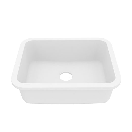 24-1/8" Seamless Undermount Single Bowl Quartz Composite Kitchen Sink In White