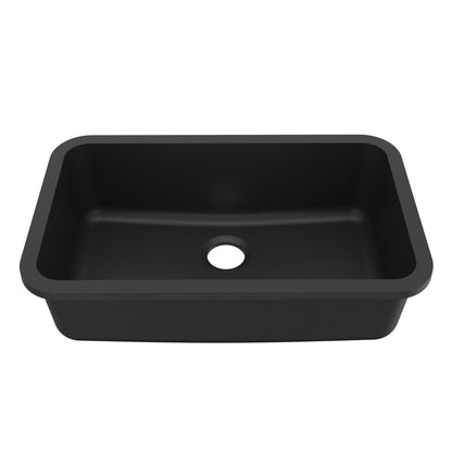 30-7/8" Seamless Undermount Large Single Bowl Quartz Composite Kitchen Sink In Black
