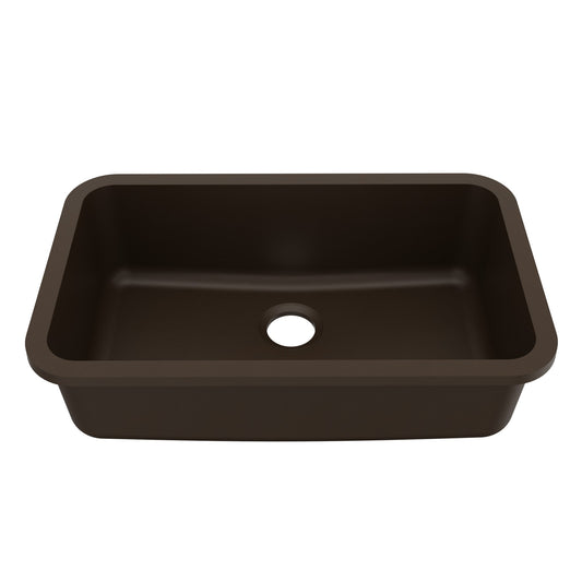 30-7/8" Seamless Undermount Large Single Bowl Quartz Composite Kitchen Sink In Brown