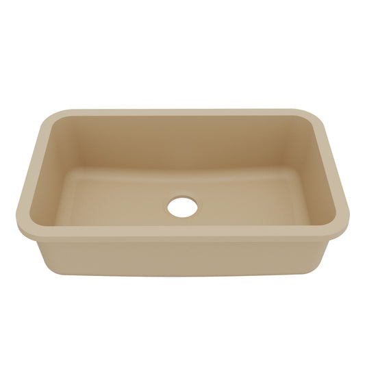 30-7/8" Seamless Undermount Large Single Bowl Quartz Composite Kitchen Sink In Bisque