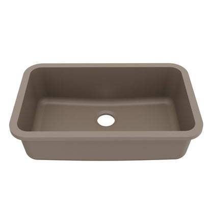 30-7/8" Seamless Undermount Large Single Bowl Quartz Composite Kitchen Sink In Concrete