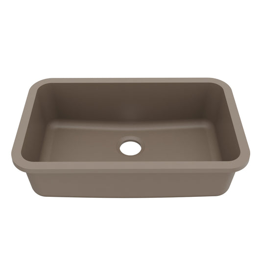 30-7/8" Seamless Undermount Large Single Bowl Quartz Composite Kitchen Sink In Concrete