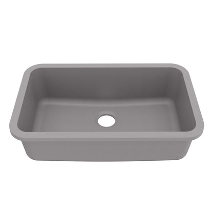 30-7/8" Seamless Undermount Large Single Bowl Quartz Composite Kitchen Sink In Grey