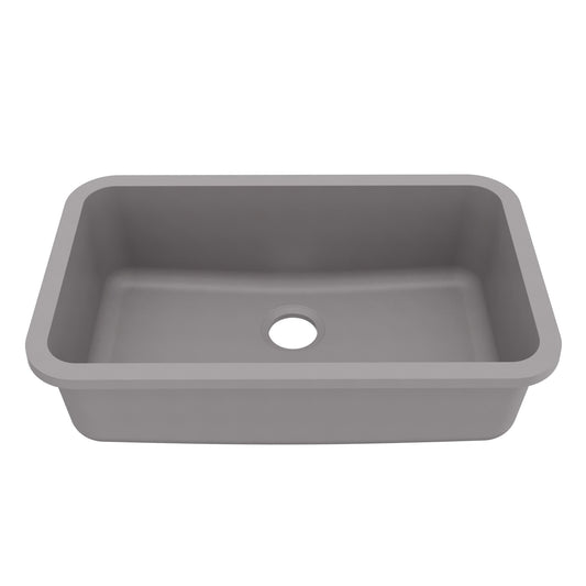 30-7/8" Seamless Undermount Large Single Bowl Quartz Composite Kitchen Sink In Grey