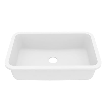30-7/8" Seamless Undermount Large Single Bowl Quartz Composite Kitchen Sink In White
