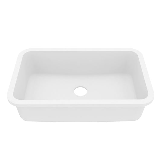 30-7/8" Seamless Undermount Large Single Bowl Quartz Composite Kitchen Sink In White