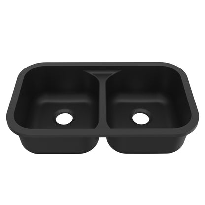 32-7/8" Seamless Undermount Doube Equal Bowl Quartz Composite Kitchen Sink In Black