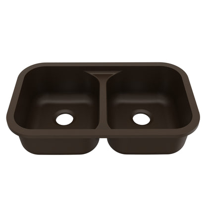 32-7/8" Seamless Undermount Doube Equal Bowl Quartz Composite Kitchen Sink In Brown