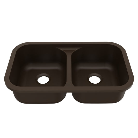 32-7/8" Seamless Undermount Doube Equal Bowl Quartz Composite Kitchen Sink In Brown