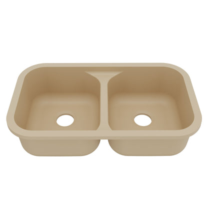 32-7/8" Seamless Undermount Doube Equal Bowl Quartz Composite Kitchen Sink In Bisque