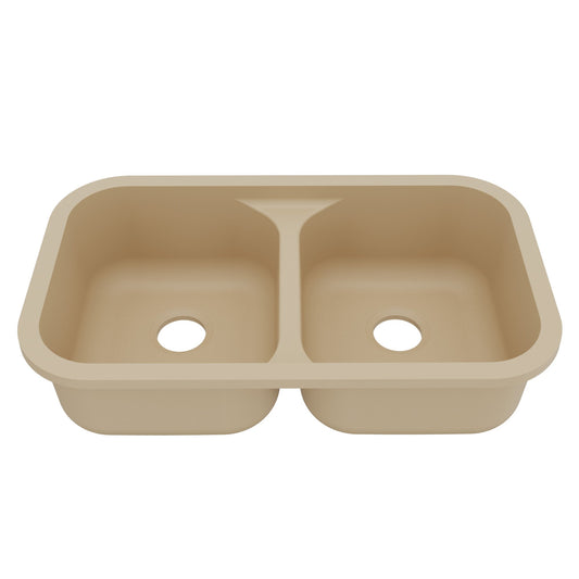 32-7/8" Seamless Undermount Doube Equal Bowl Quartz Composite Kitchen Sink In Bisque