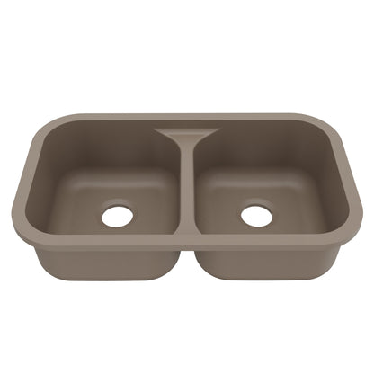 32-7/8" Seamless Undermount Doube Equal Bowl Quartz Composite Kitchen Sink In Concrete