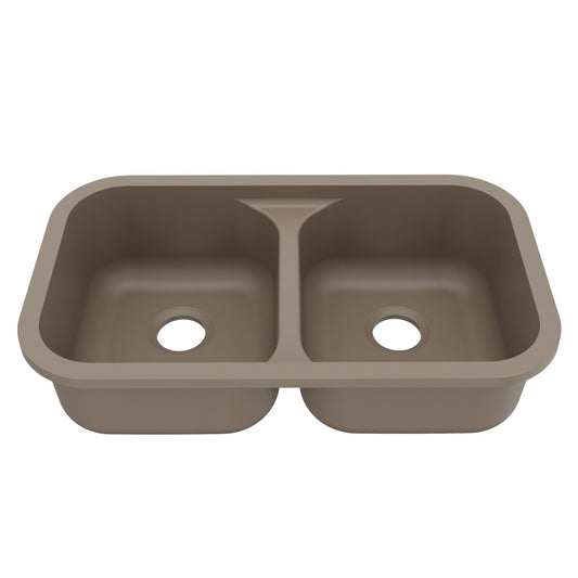 32-7/8" Seamless Undermount Doube Equal Bowl Quartz Composite Kitchen Sink In Concrete