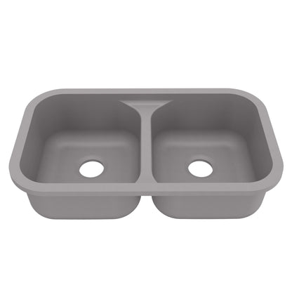32-7/8" Seamless Undermount Doube Equal Bowl Quartz Composite Kitchen Sink In Grey